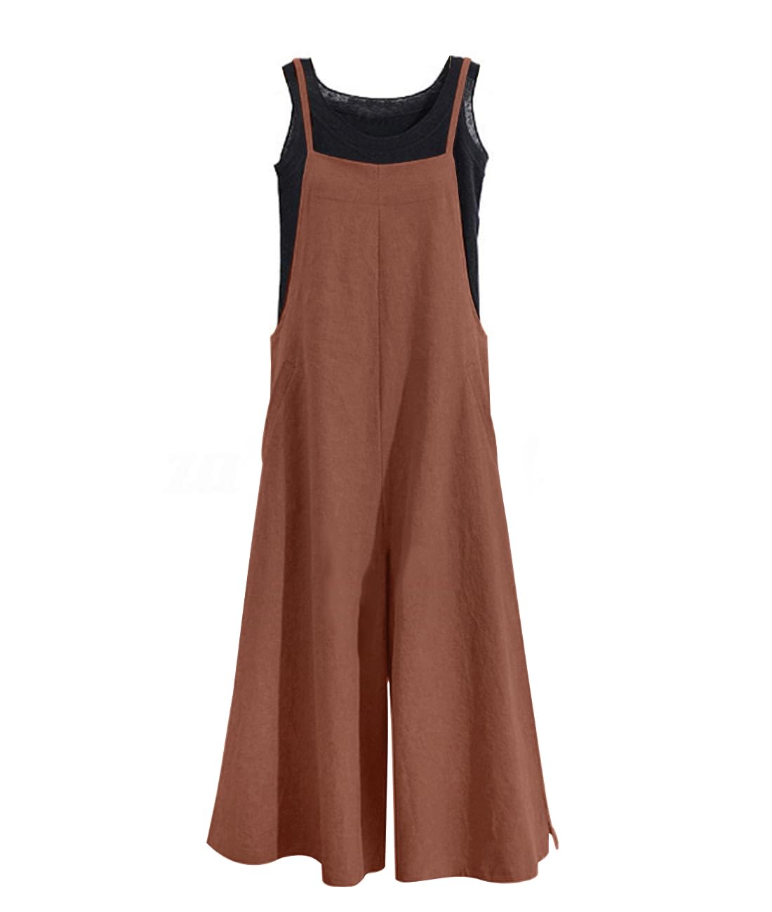 YESNO Women Casual Loose Long Bib Pants Wide Leg Jumpsuits Baggy Cotton Rompers Overalls with Pockets PZZTYP2