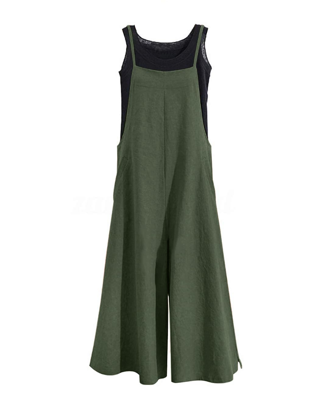 YESNO Women Casual Loose Long Bib Pants Wide Leg Jumpsuits Baggy Cotton Rompers Overalls with Pockets PZZTYP2
