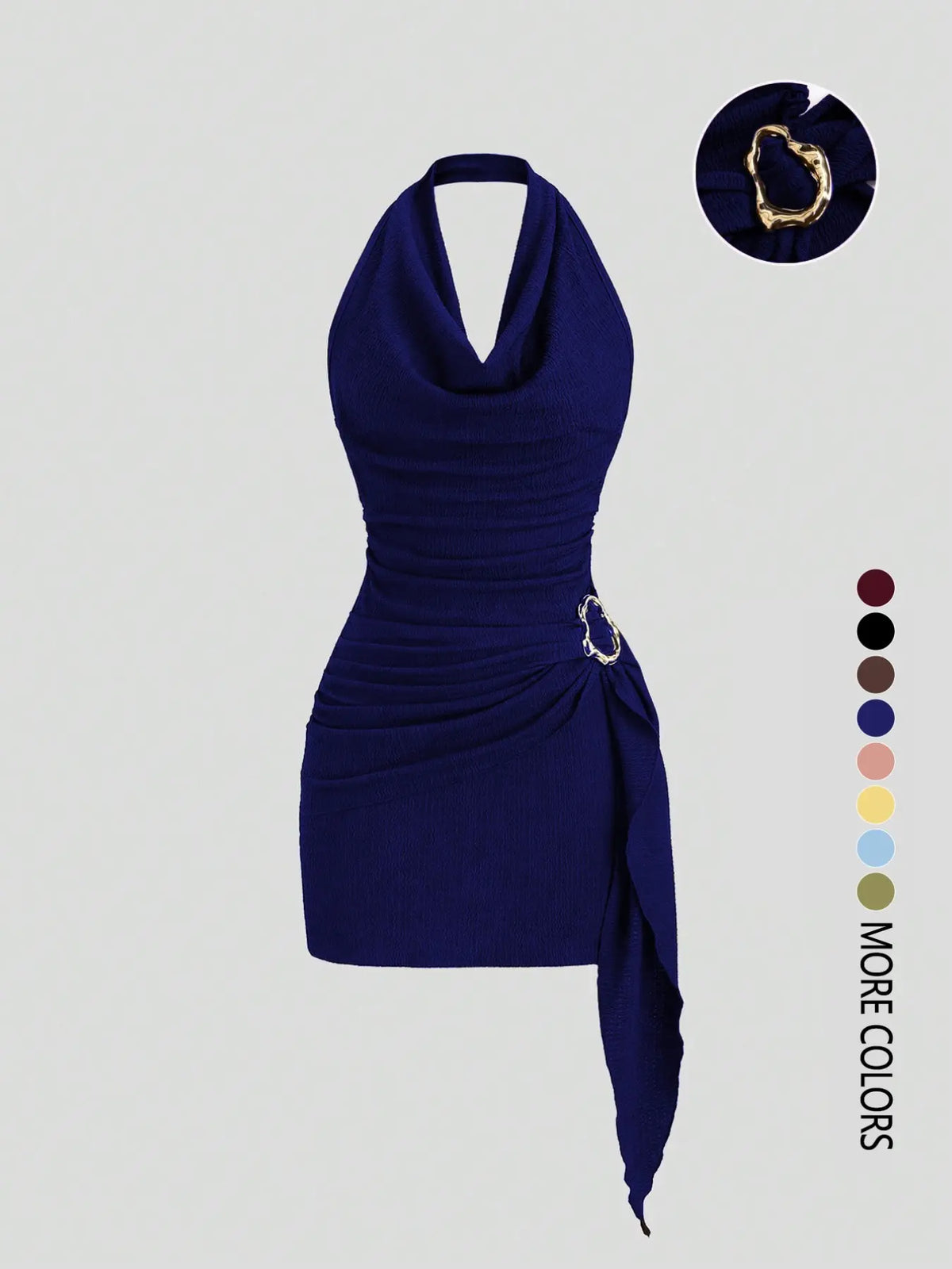 Women's Fashion Solid Color Ruched Halter Fit Dress, Casual Office Wear, Elegant Backless Design, Perfect for Daily Wear, Stylish, Chic and Comfortable Dress, Backless Slim Dress