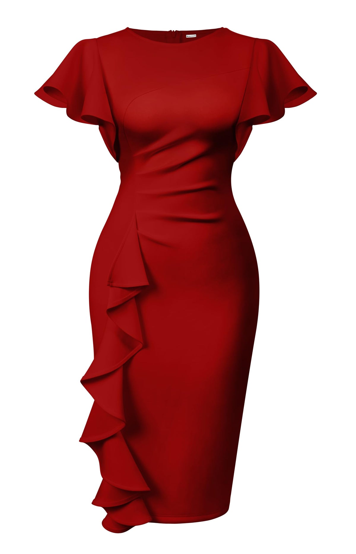 Memoriesea Women's Church Ruffle Sleeve Ruched Work Midi Dress