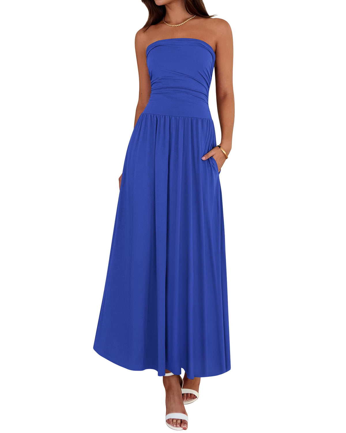 BTFBM Summer Maxi Dresses for Women Strapless Tube Top Dress