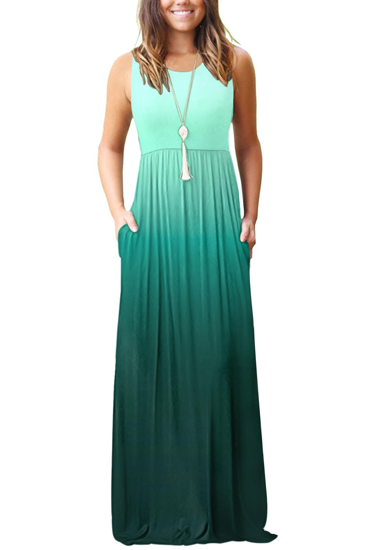 AUSELILY Women's Summer Sleeveless Loose Plain Casual Long Maxi Dresses