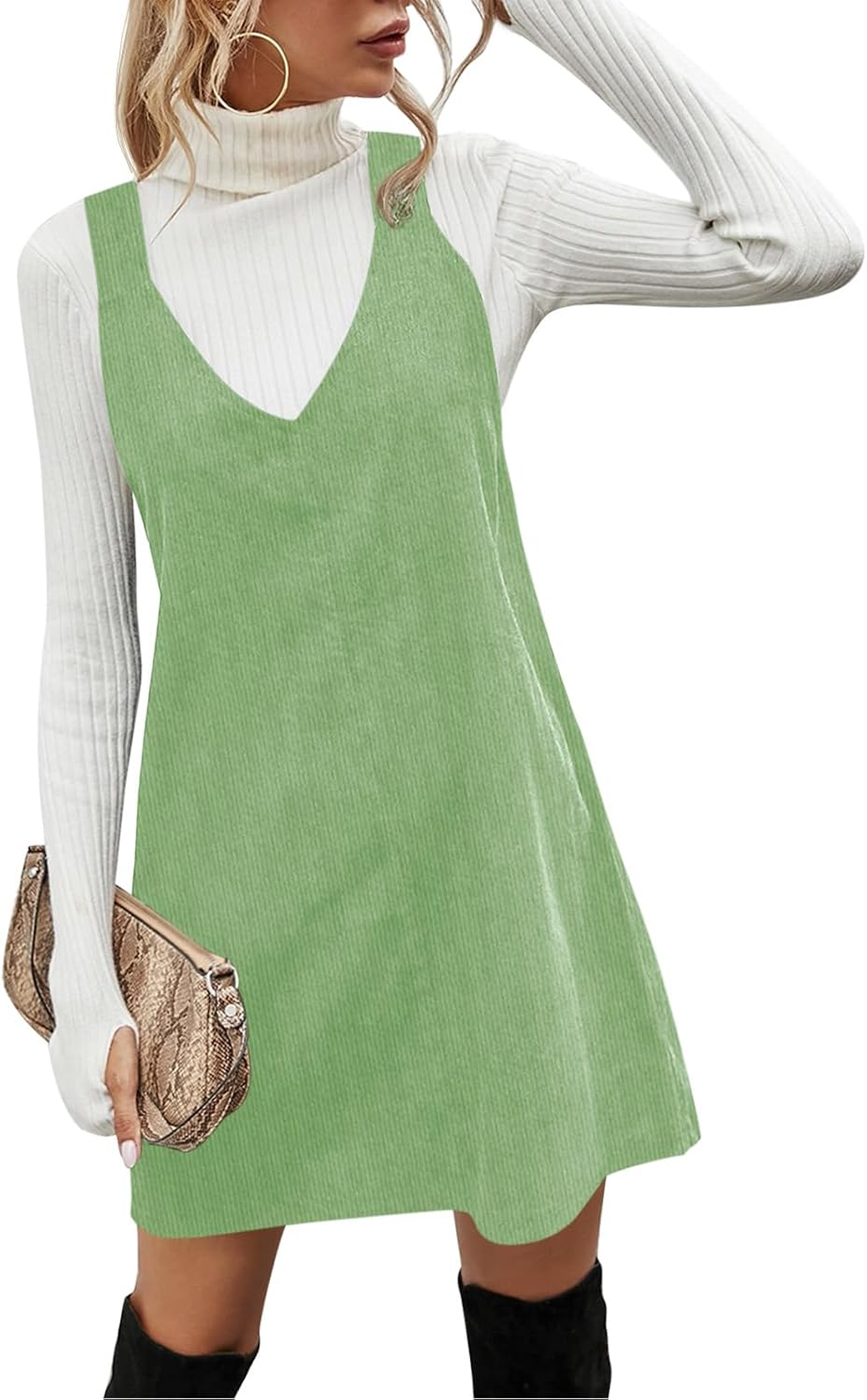 Koinshha Women Corduroy Overall Dress Fall Pinafore Mini Dresses