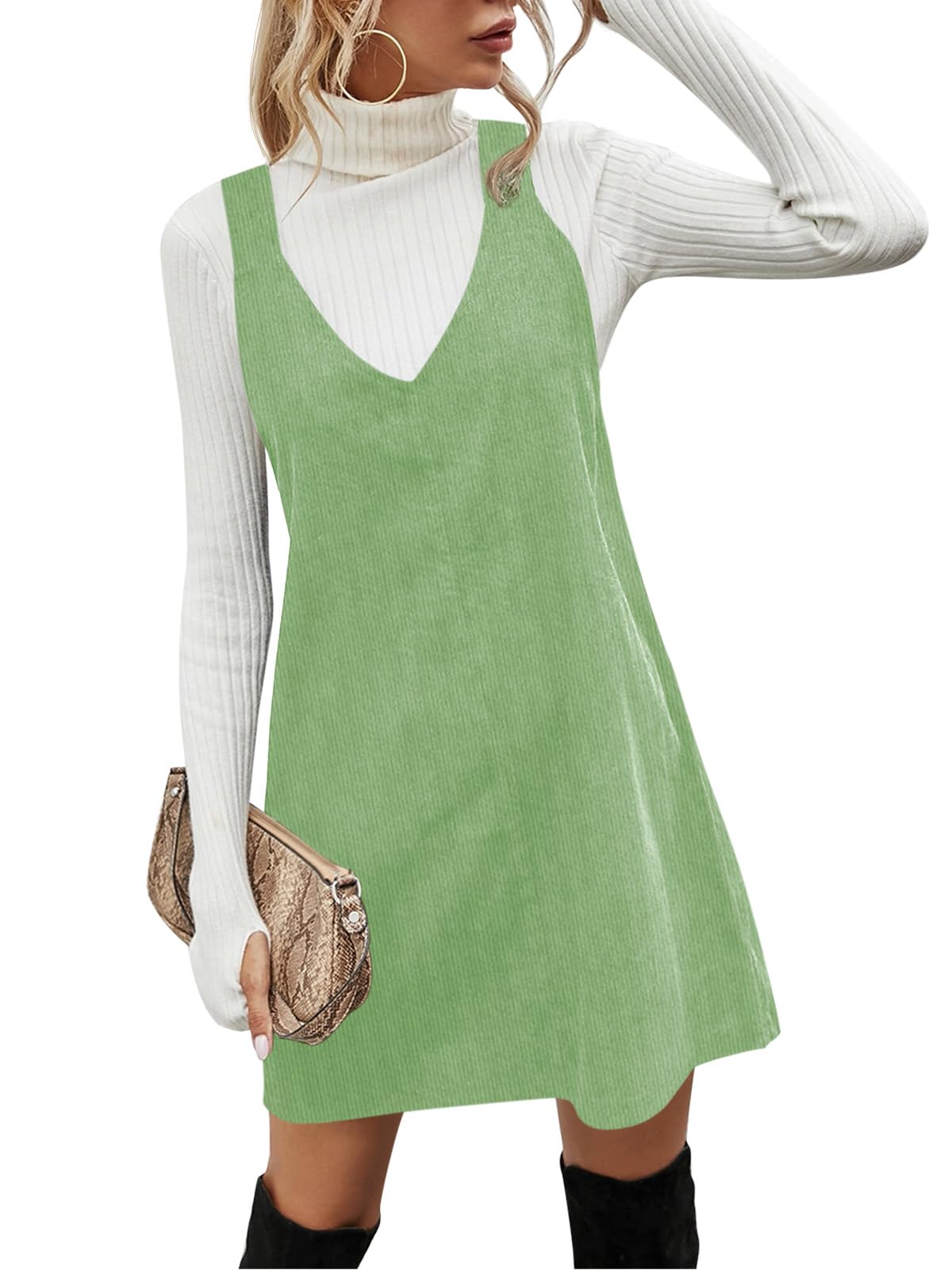 Koinshha Women Corduroy Overall Dress Fall Pinafore Mini Dresses