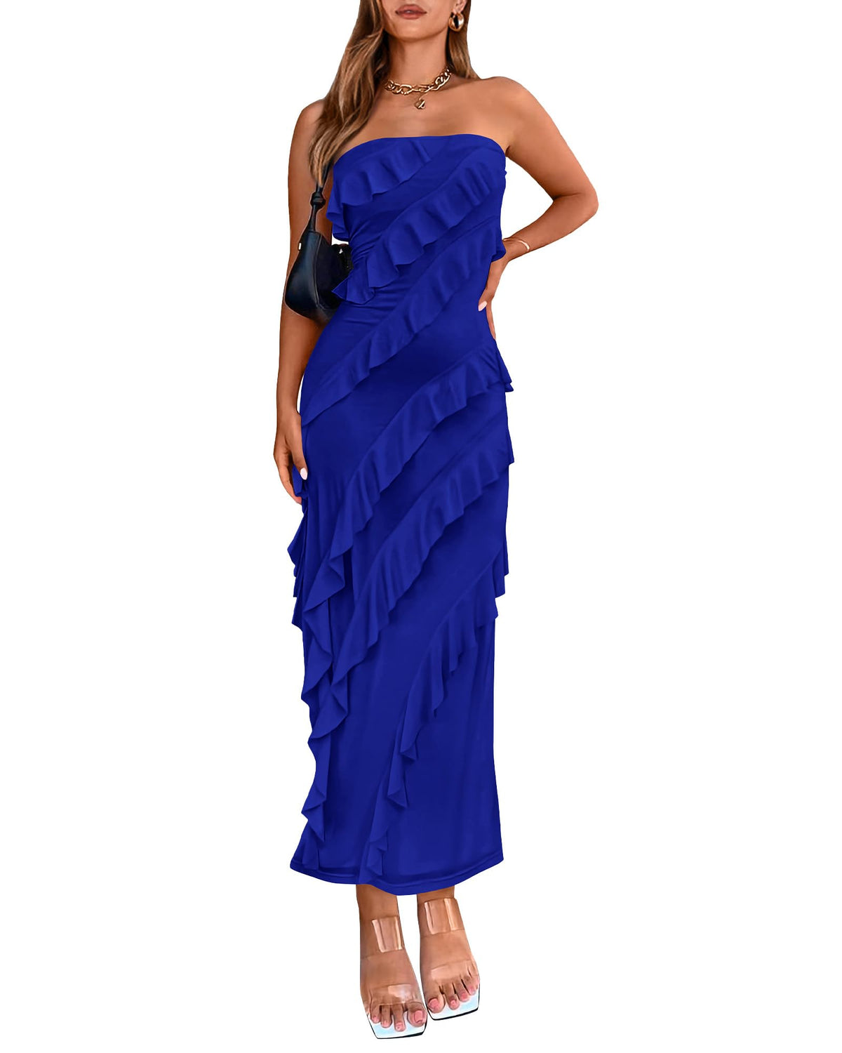 BTFBM Maxi Dresses for Women Solid Bodycon Summer Wedding Guest Dress