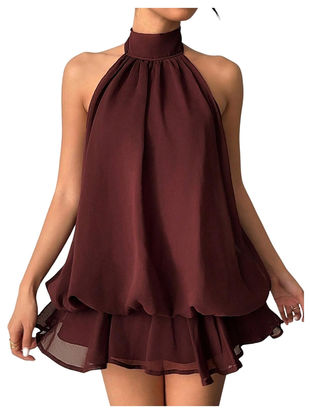 SHENHE Women's Chiffon Halter Mini Dress Wedding Guest Birthday Party Dress