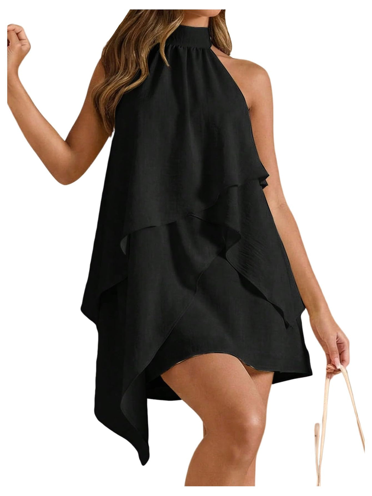 Verdusa Women's Halter Dresses Ruffle Backless Flowy Wedding Guest Dress