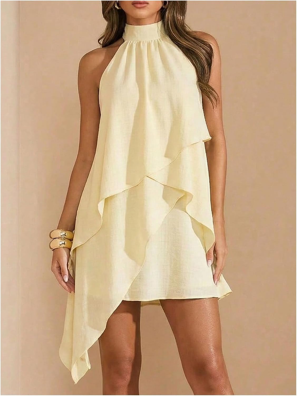Verdusa Women's Halter Dresses Ruffle Backless Flowy Wedding Guest Dress