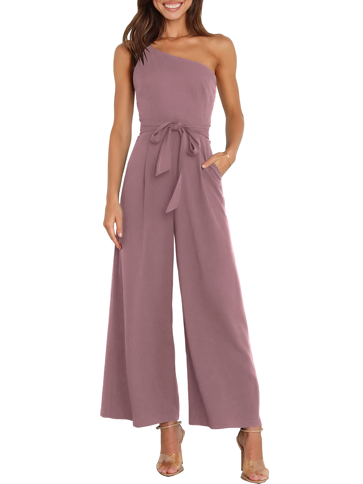 ANRABESS Jumpsuits for Women Dressy One Shoulder Sleeveless Romper