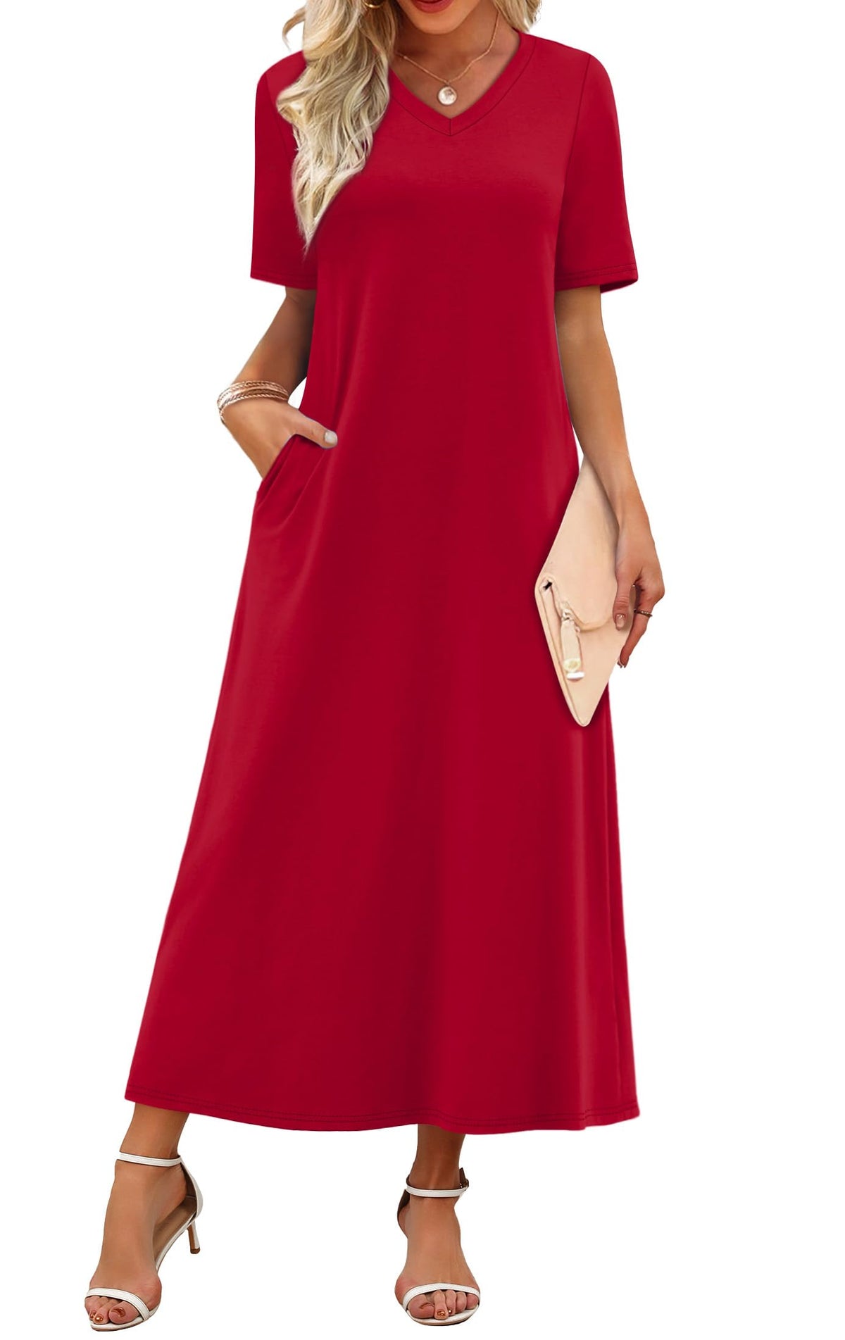 WIHOLL Women's Maxi Dresses V Neck Vacation Beach Sundresses Floral Travel Summer Dress
