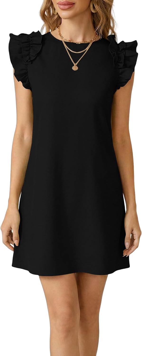 Spriolim 2026 Mini Dresses for Women Ruffle Sleeve Crewneck Summer Dresses