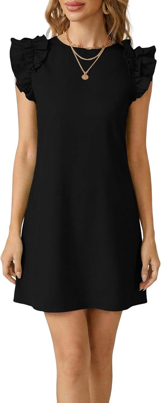 Spriolim 2026 Mini Dresses for Women Ruffle Sleeve Crewneck Summer Dresses