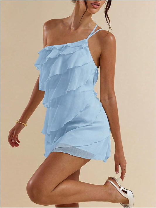 SOLY HUX Women's One Shoulder Ruffle Mini Dress