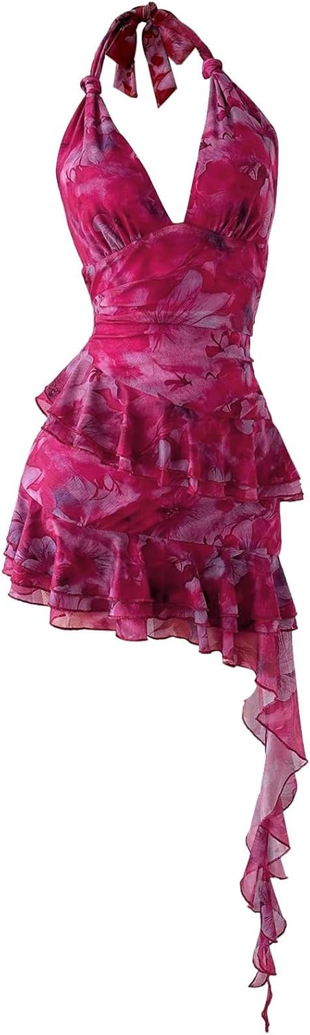 Verdusa Women's Halter Y2k Mini Dress Asymmetrical Wedding Guest Dress