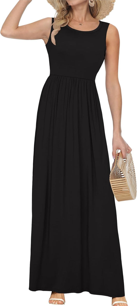 AUSELILY Women's Summer Sleeveless Loose Plain Casual Long Maxi Dresses
