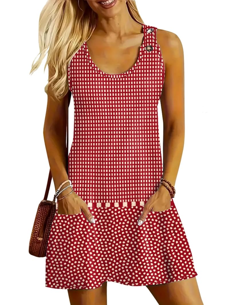ETCYY NEW Womens Sleeveless Summer Dresses Casual U Neck Striped Sundresses