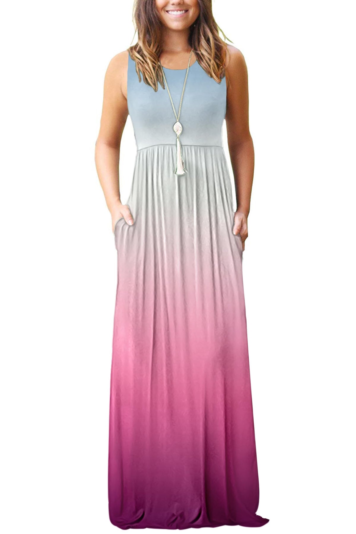 AUSELILY Women's Summer Sleeveless Loose Plain Casual Long Maxi Dresses