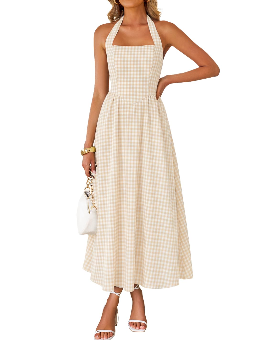 ZESICA Women's Summer Sleeveless Halter Wedding Guest Maxi Dress