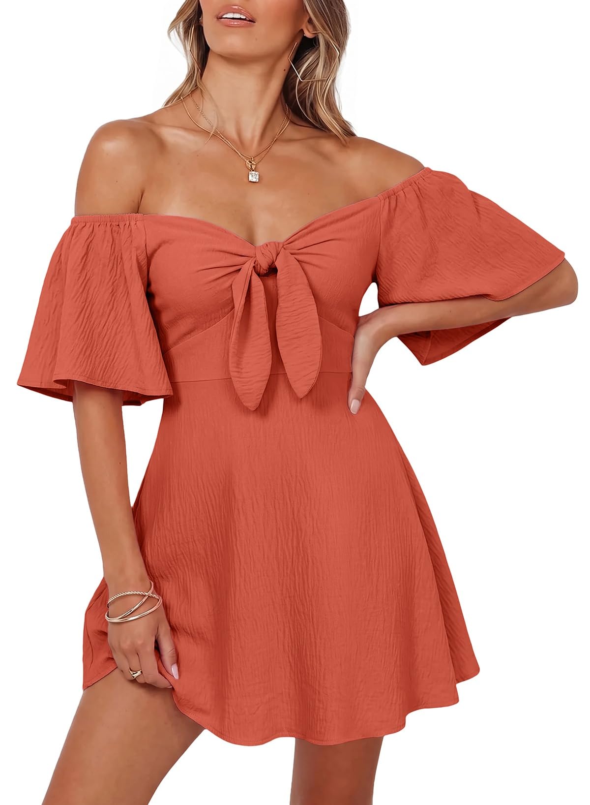 Dokotoo Womens Dresses 2026 Deep V Neck Elegant Bow tie Mini Dress S-XL