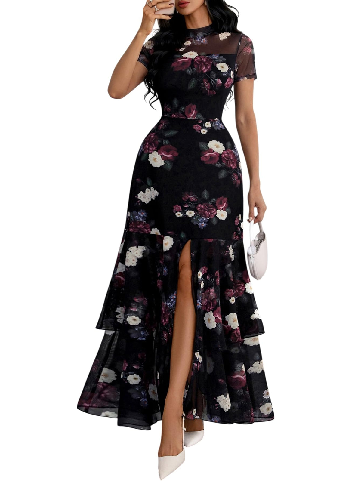 GothDark Women's Summer Mesh Ruffle Polka Dot Party Wedding Guest Dresses