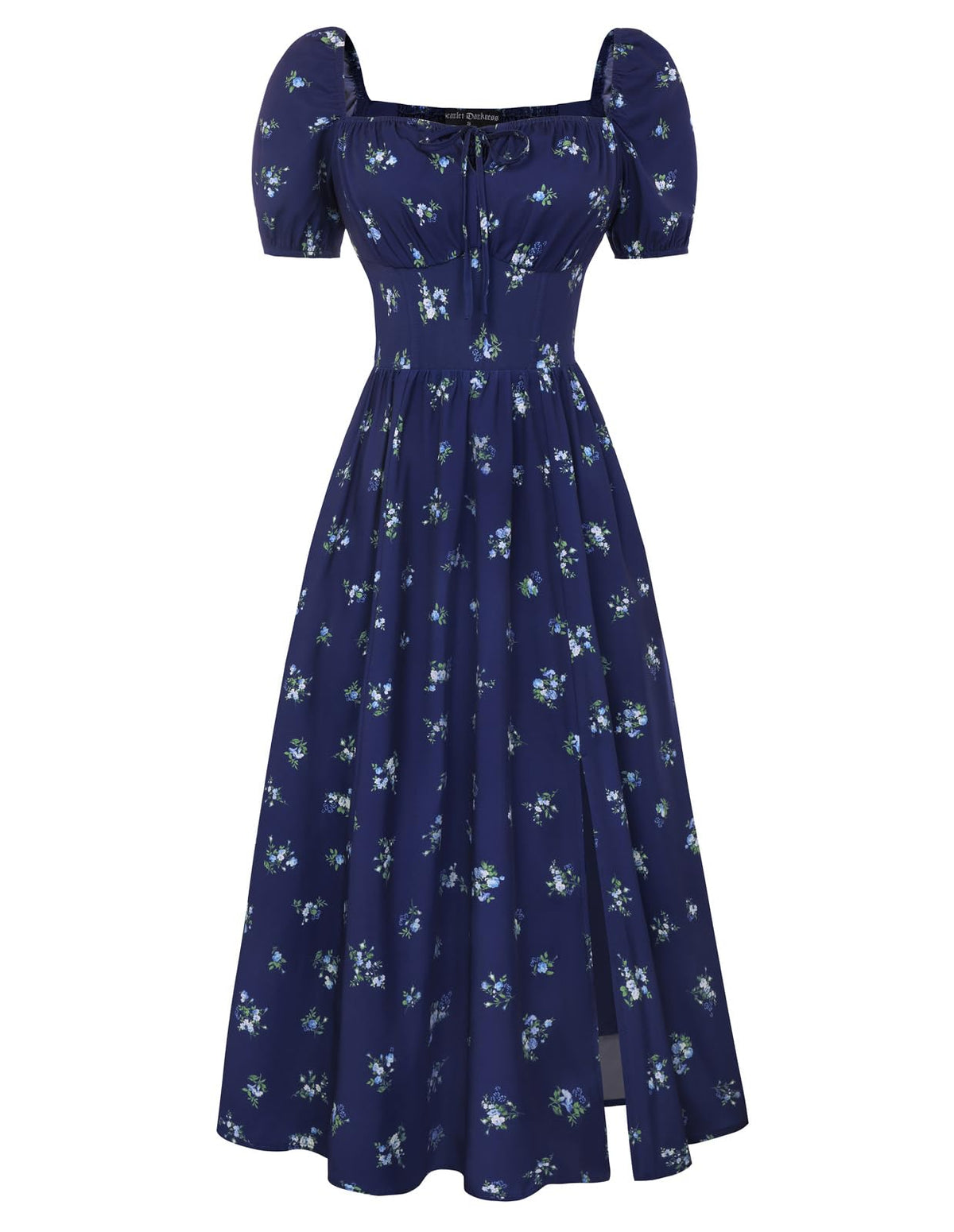 Scarlet Darkness Summer Spring Split Floral Corset Midi Dress with Pockets