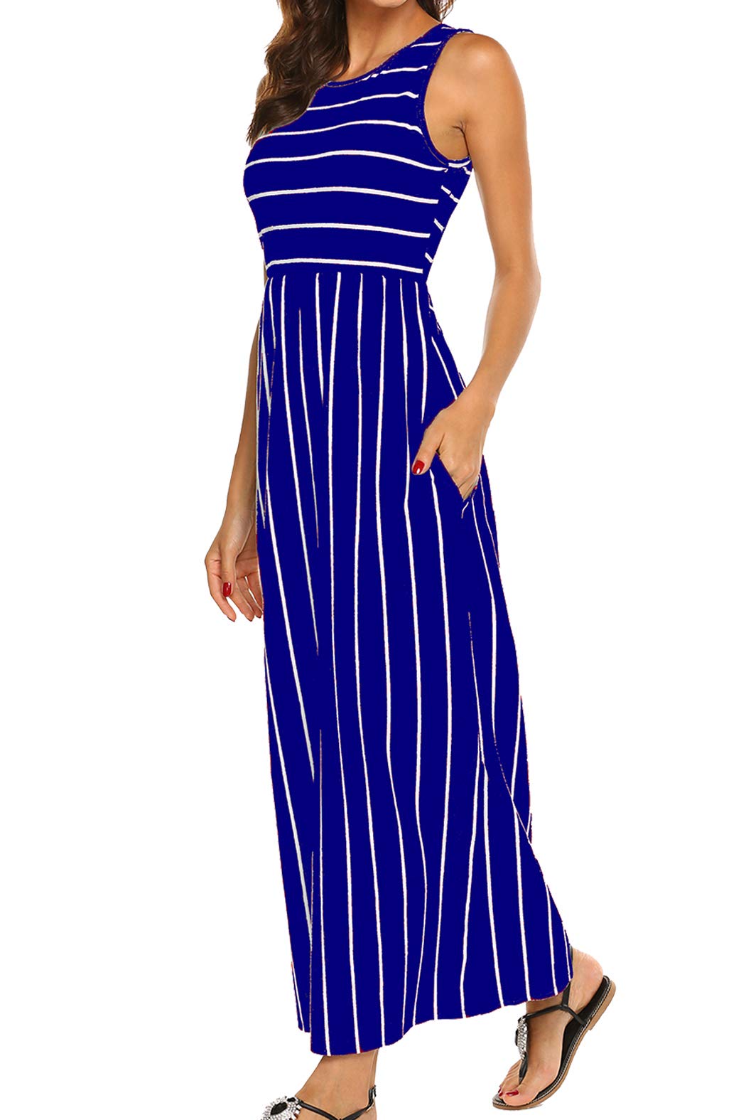 Hount Women's Summer Sleeveless Striped Flowy Casual Long Maxi Dress with Pockets