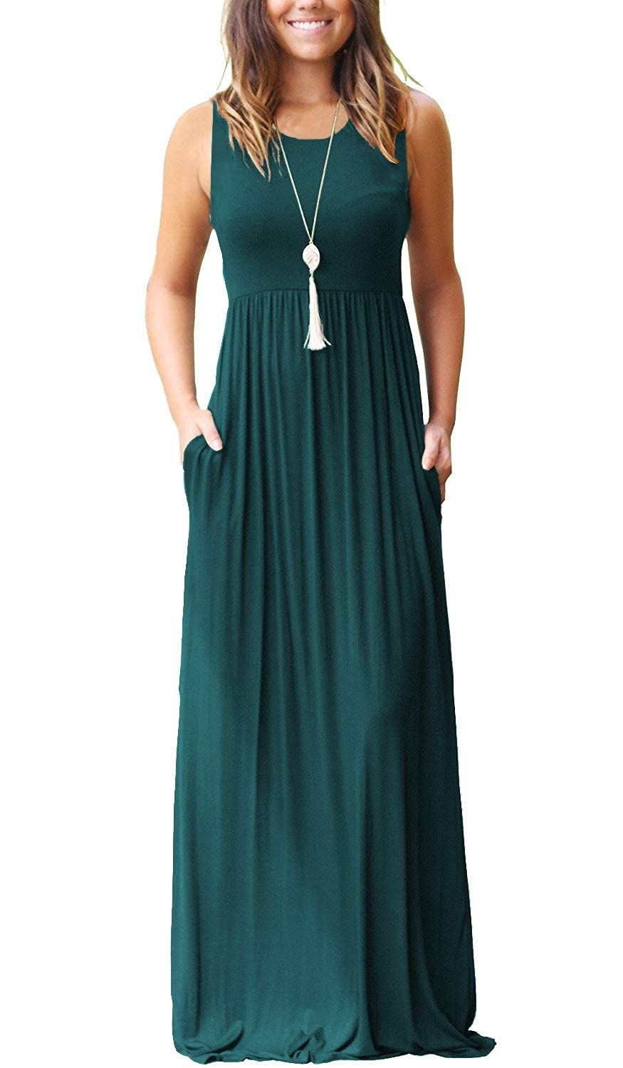 AUSELILY Women's Summer Sleeveless Loose Plain Casual Long Maxi Dresses