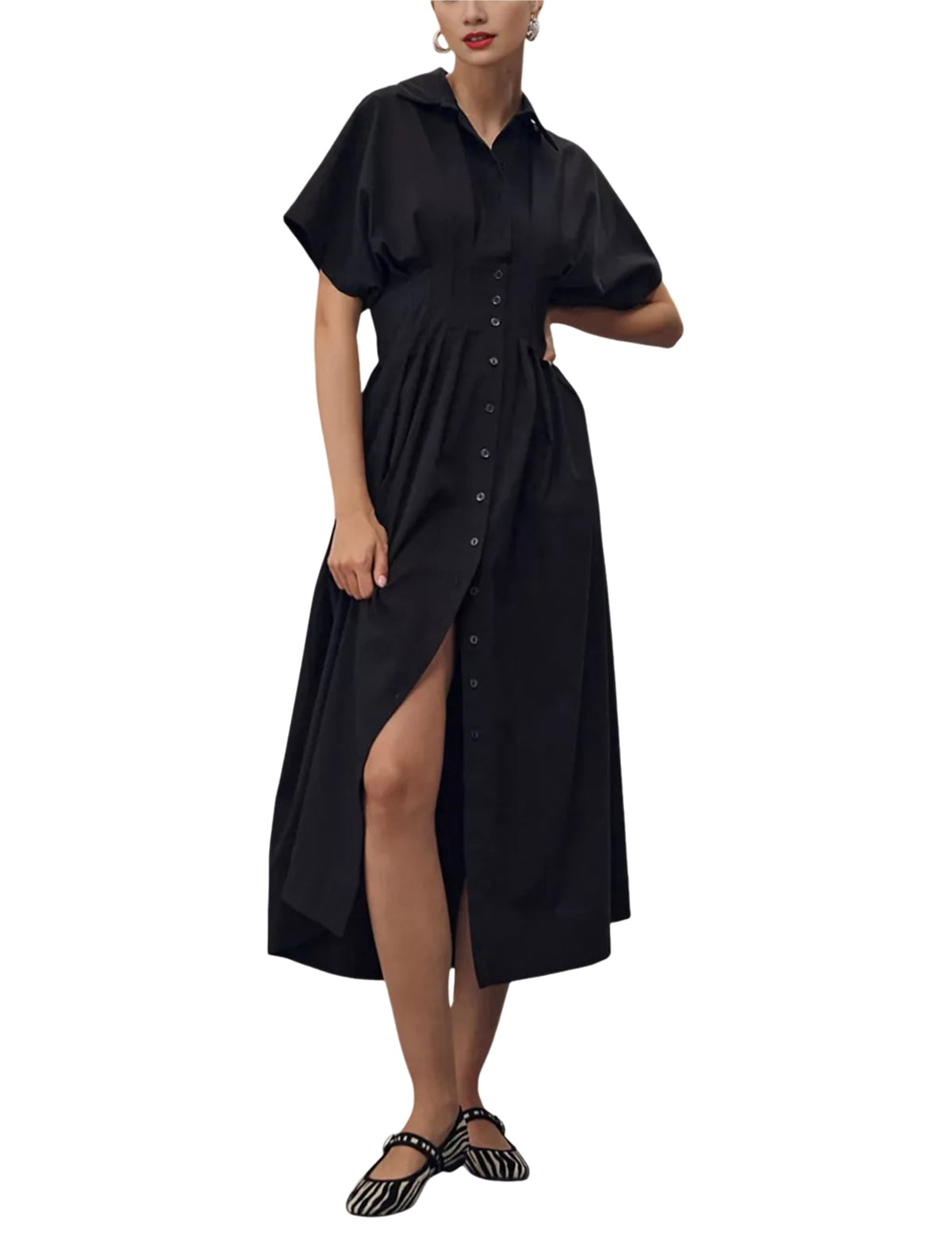 Yeokou Shirt Dress for Women Summer Casual Short Sleeve Button Down Loose Pleated Maxi Sundress with Pockets