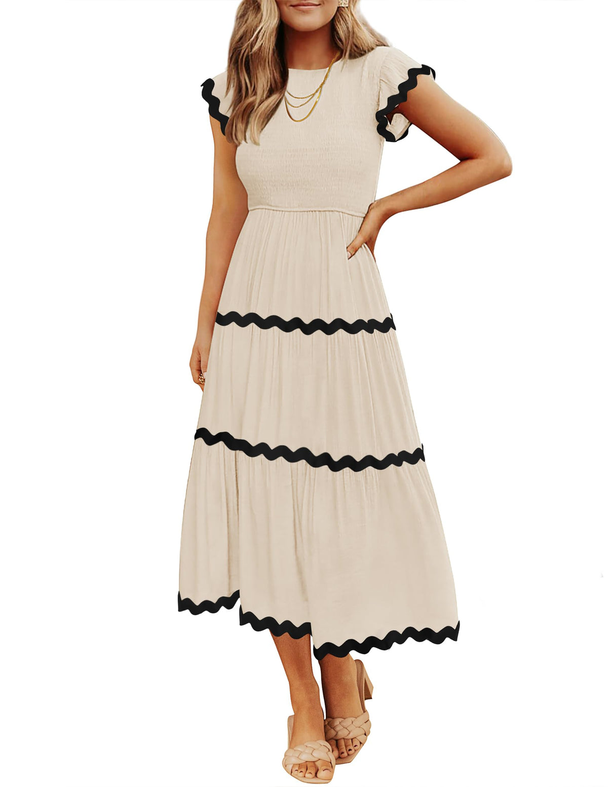 ZESICA Womens Summer Casual Smocked Flowy Midi Dress