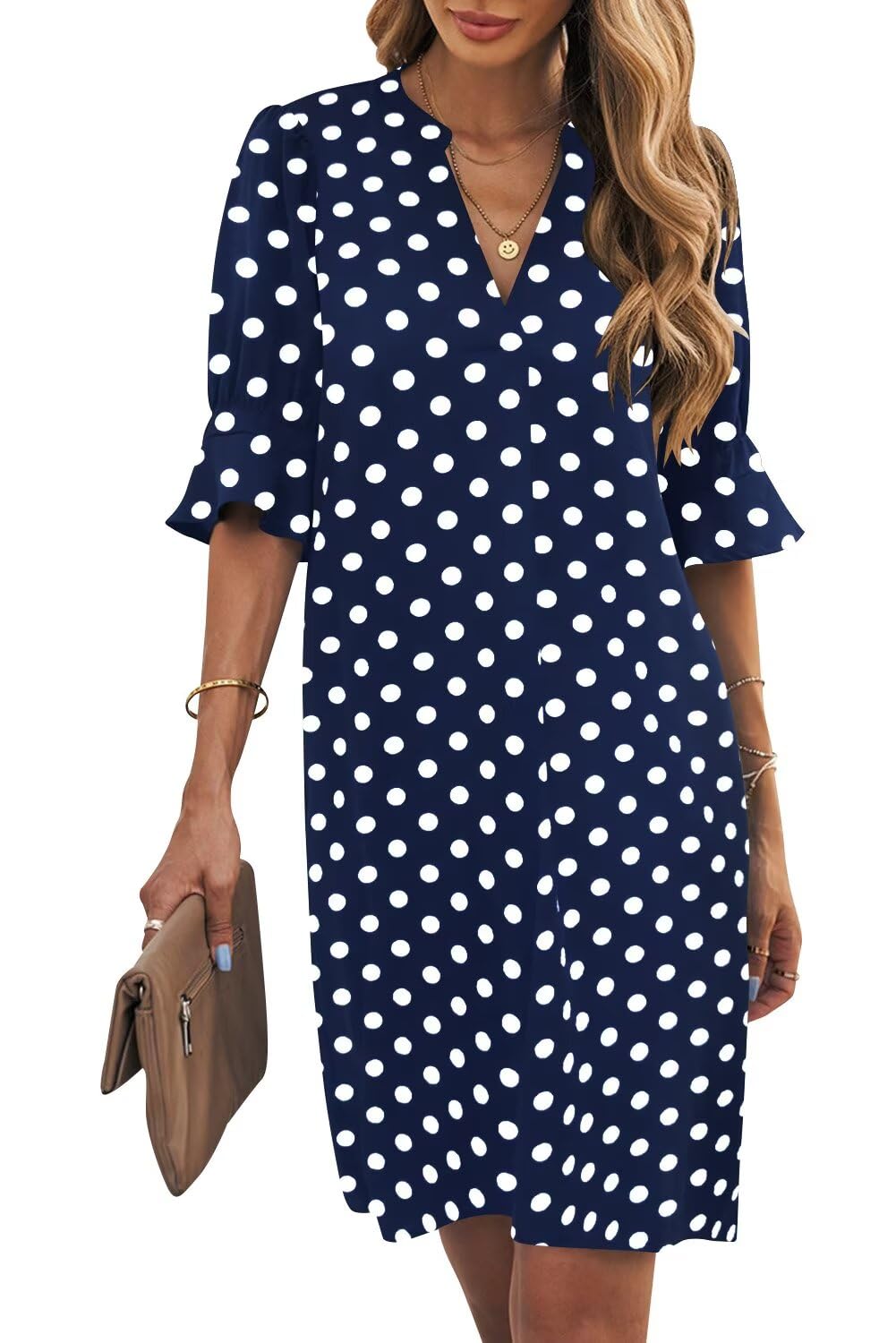 Wkior Womens Summer Ruffle Short Sleeve V Neck Shift Dress
