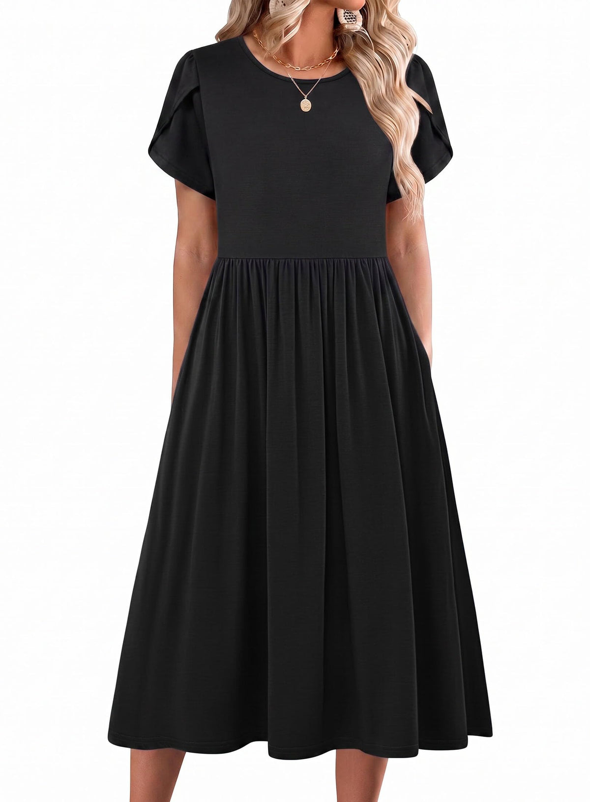 Zeagoo Womens Summer Dresses Casual Aline Midi Dress Short Sleeve Floral Tshirt Dress Flowy Beach Sundresses with Pockets