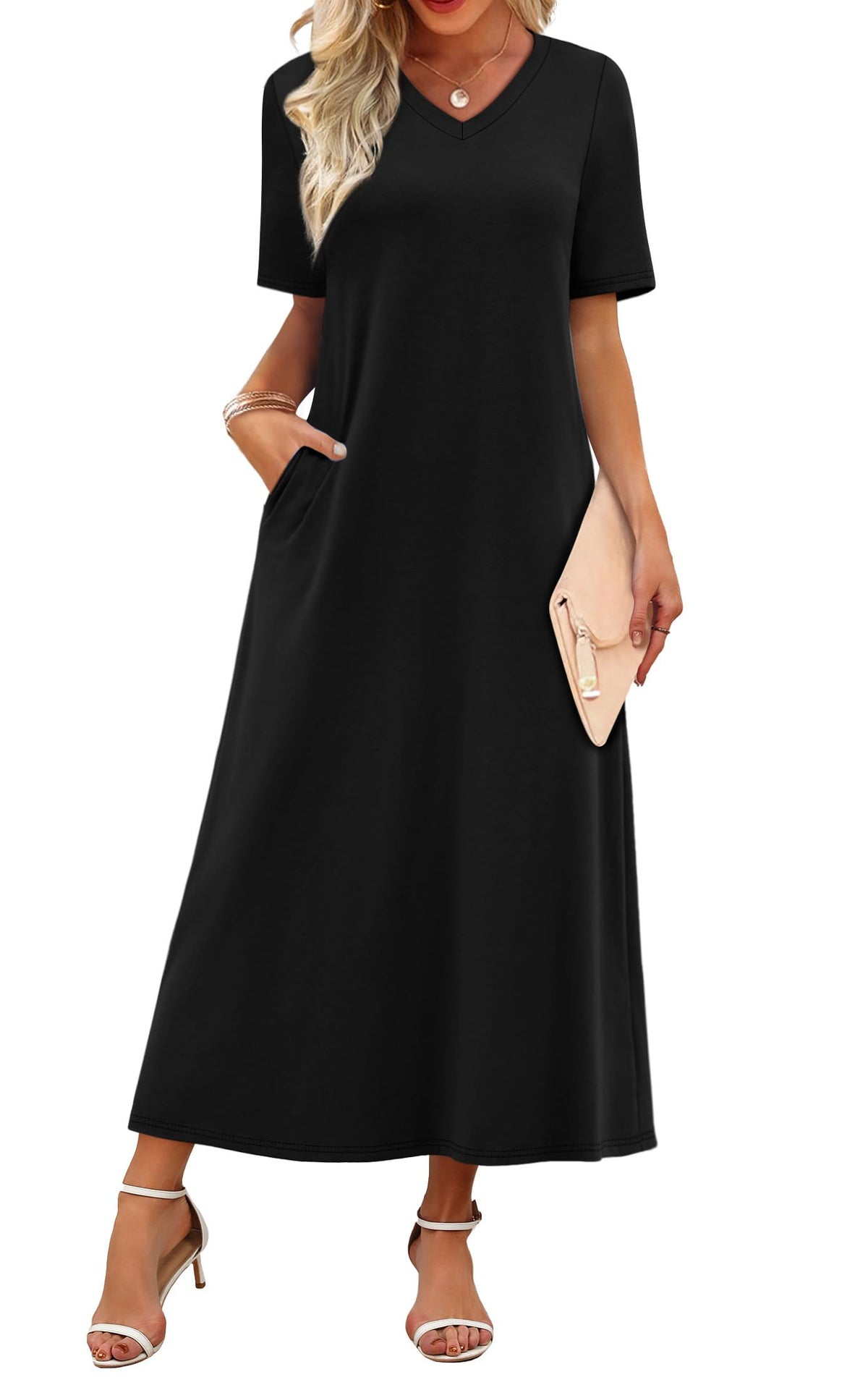 WIHOLL Women's Maxi Dresses V Neck Vacation Beach Sundresses Floral Travel Summer Dress