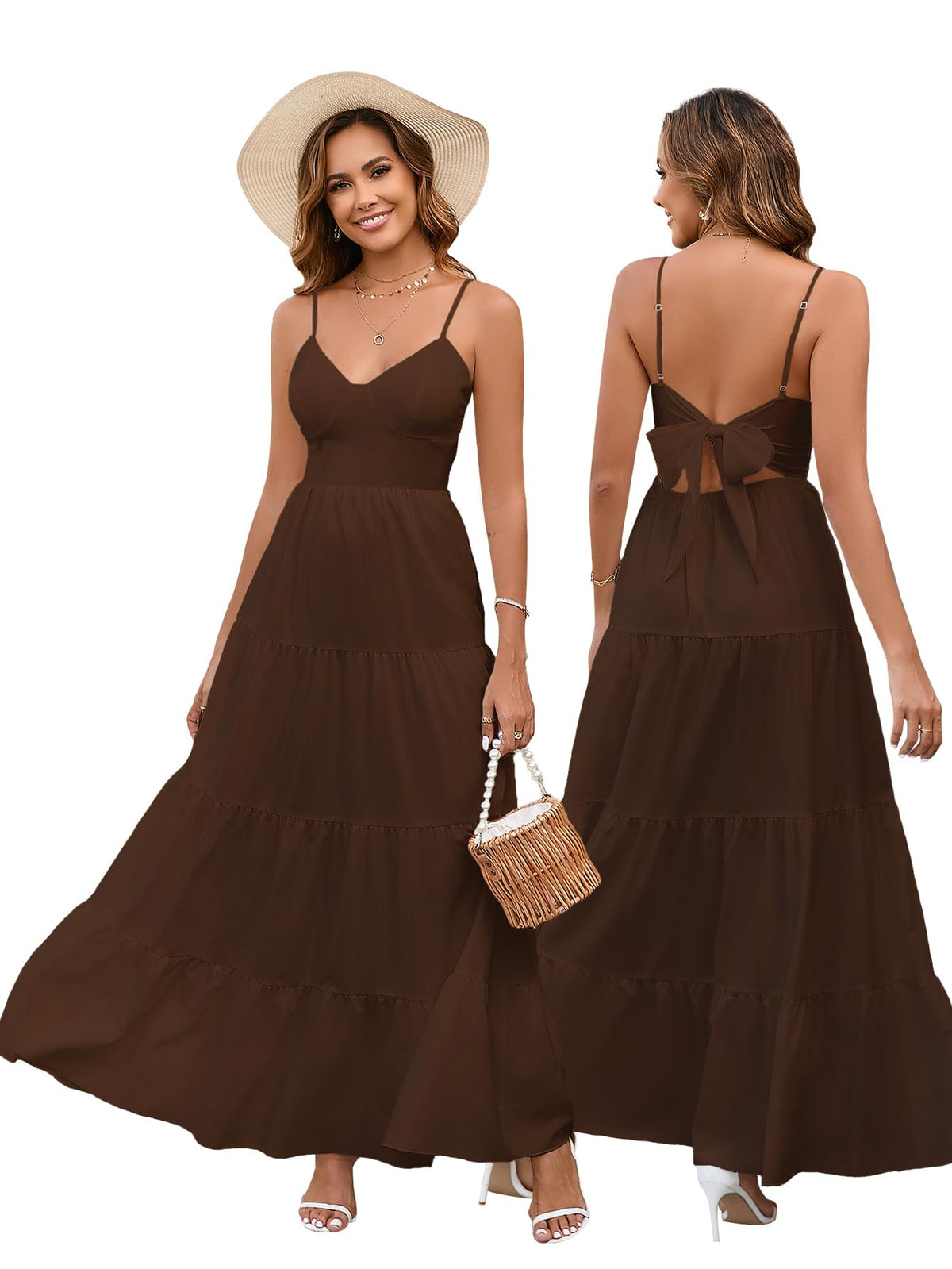 HTZMO Women Summer Floral Maxi Sundress Boho Beach Long Dress