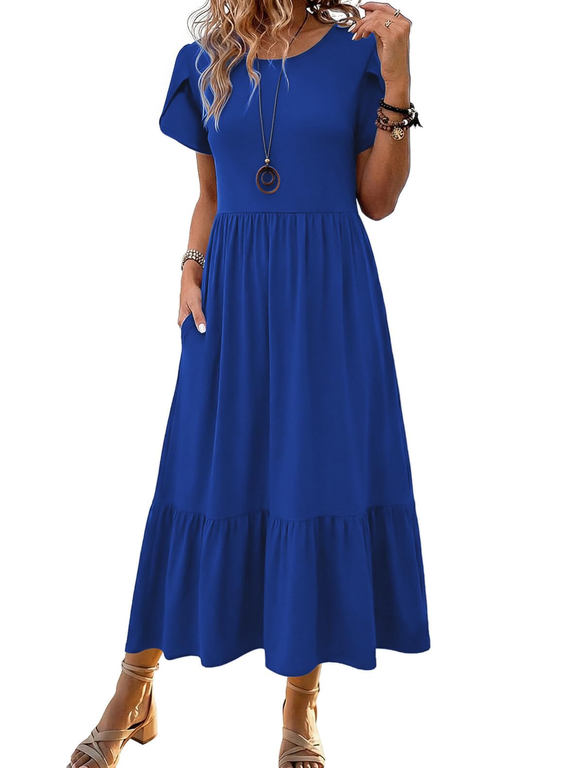 HOTOUCH Summer Dresses for Women 2026 Casual Midi Boho T Shirt Dress Ladies Sundress Aline Long Beach Vacation Clothes