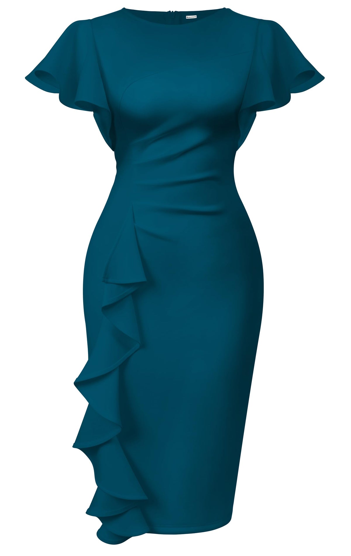 Memoriesea Women's Church Ruffle Sleeve Ruched Work Midi Dress