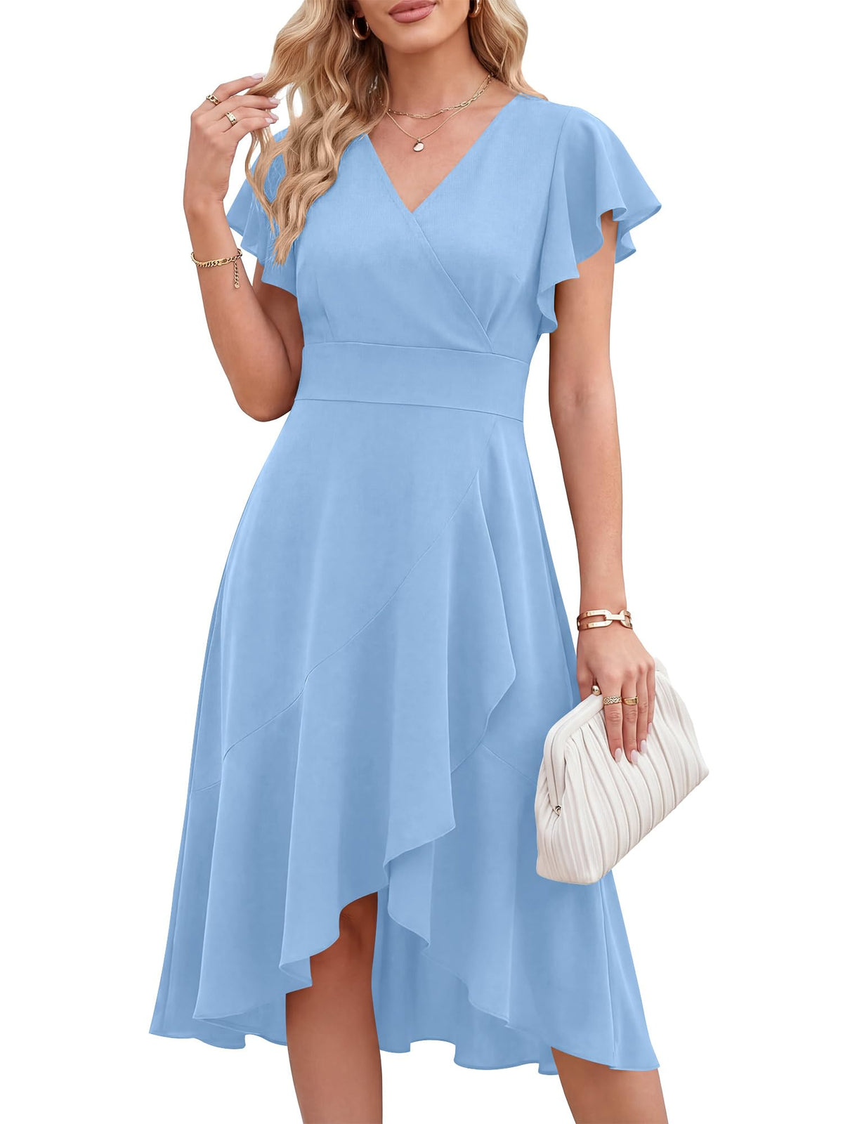 ANRABESS Womens Cocktail Dress Semi Formal Wedding Guest Wrap Midi Dresses Summer Western A Line High Low Ruffled Dress