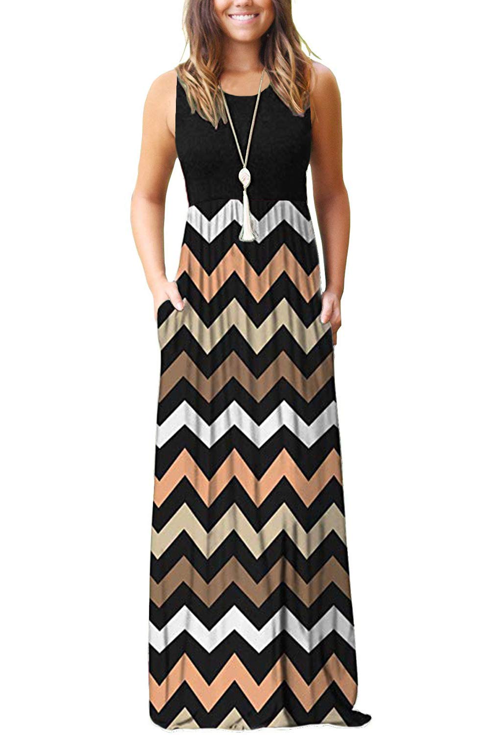 AUSELILY Women's Summer Sleeveless Loose Plain Casual Long Maxi Dresses