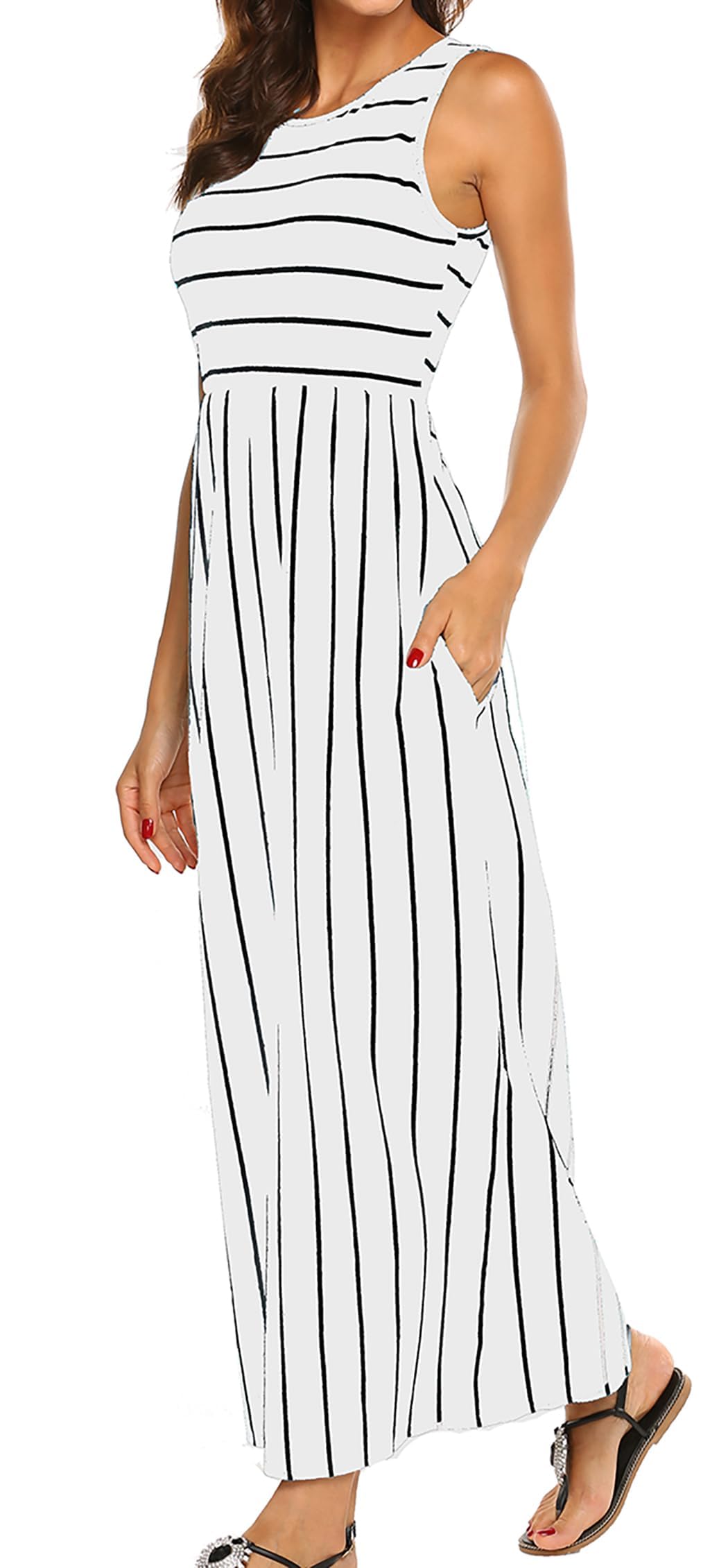 Hount Women's Summer Sleeveless Striped Flowy Casual Long Maxi Dress with Pockets
