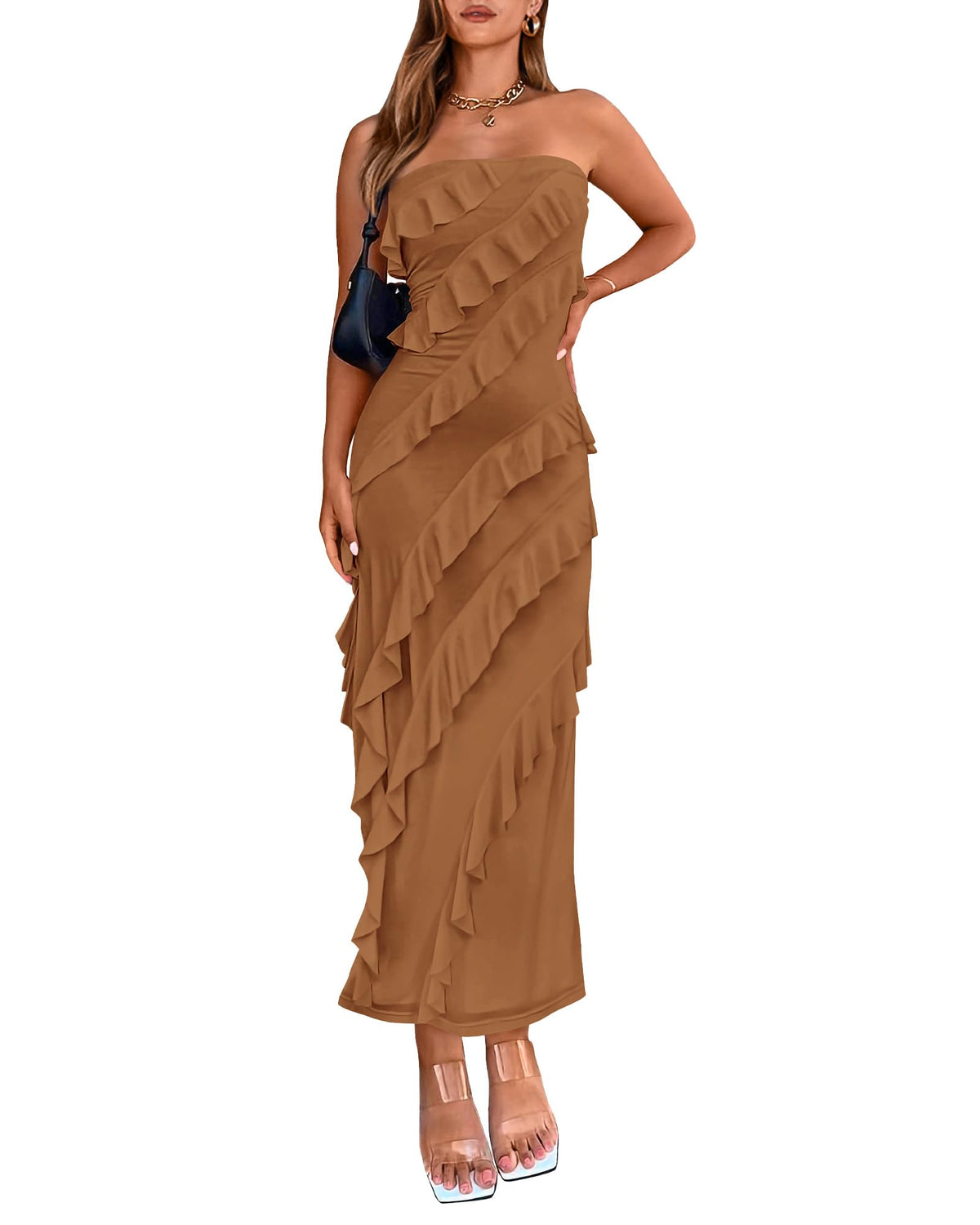 BTFBM Maxi Dresses for Women Solid Bodycon Summer Wedding Guest Dress