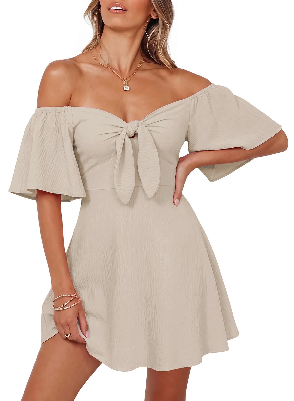 Dokotoo Womens Dresses 2026 Deep V Neck Elegant Bow tie Mini Dress S-XL
