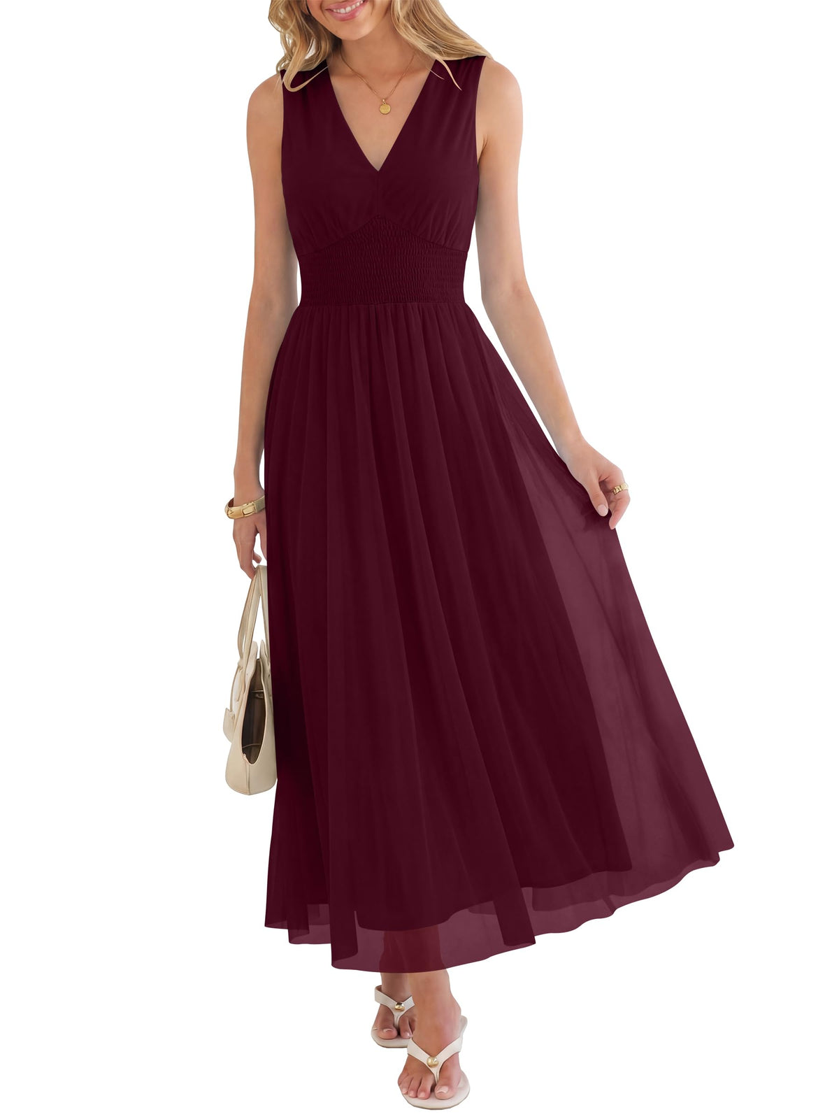 ANRABESS Women's Floral Tulle Wedding Guest Maxi Dress