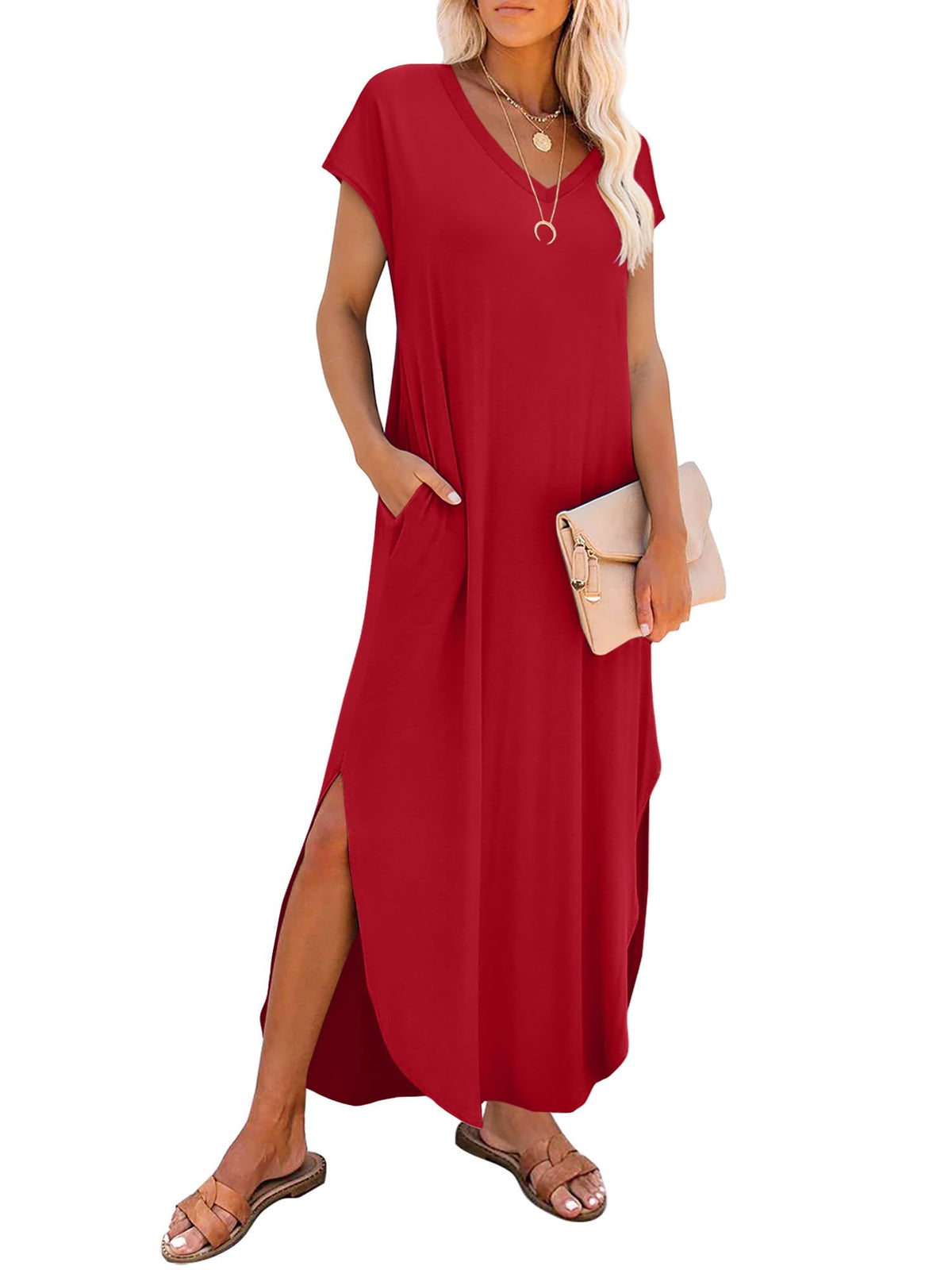 RUMIA Summer Maxi Dresses for Women Cap Sleeve Long Sundress with Pockets