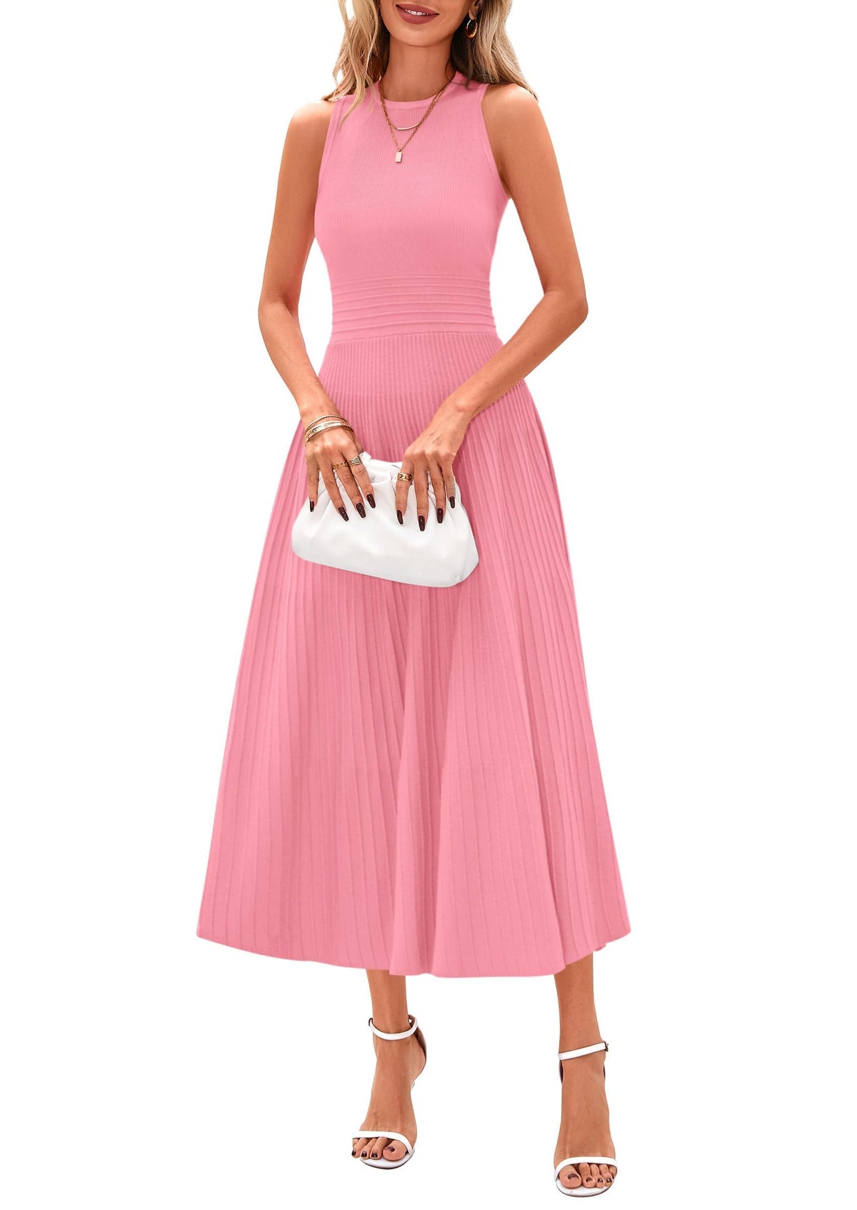PRETTYGARDEN Women's Summer Pleated Midi Work Dress