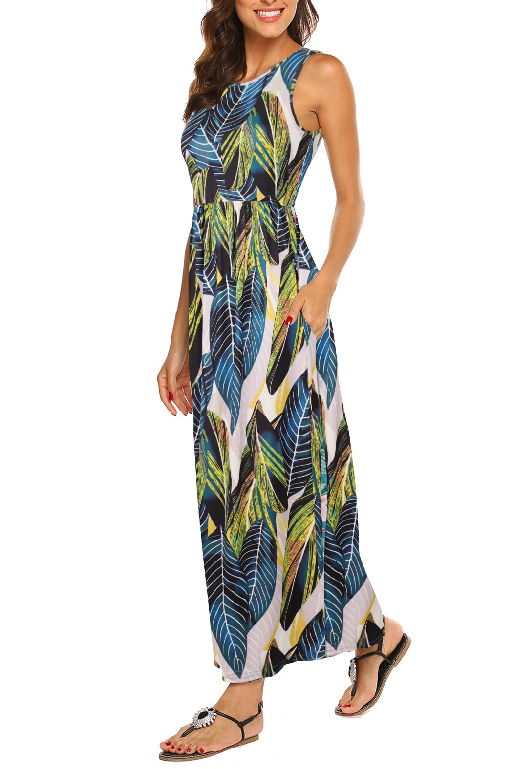 Hount Women's Summer Sleeveless Striped Flowy Casual Long Maxi Dress with Pockets