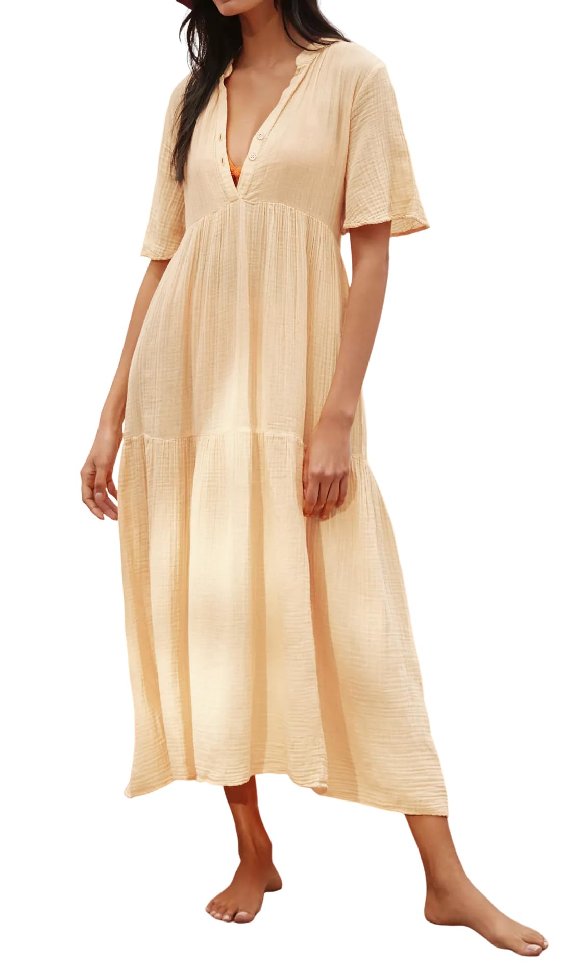 R.Vivimos Womens Summer Cotton Casual Flowy Maxi Dress
