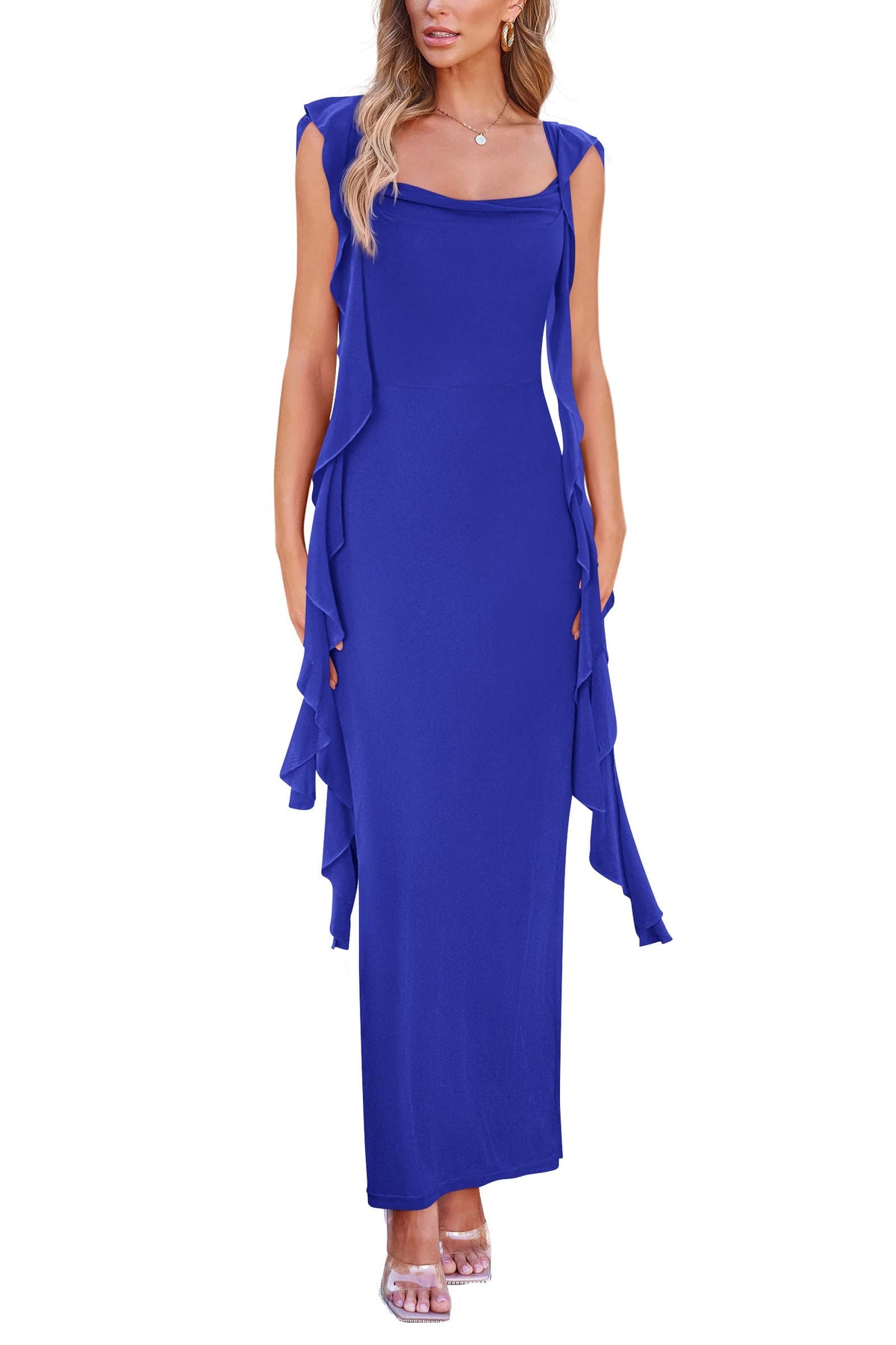 PRETTYGARDEN Summer Dresses for Women Ruffle Bodycon Maxi Dress