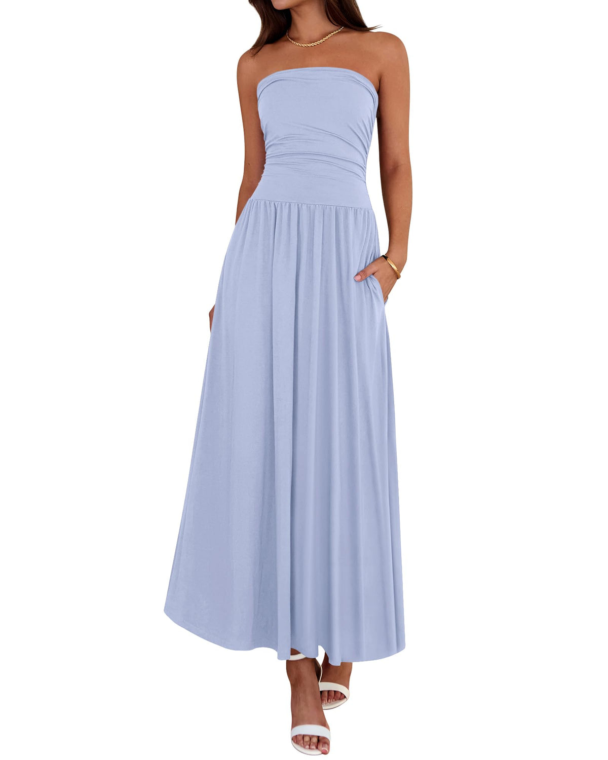 BTFBM Summer Maxi Dresses for Women Strapless Tube Top Dress