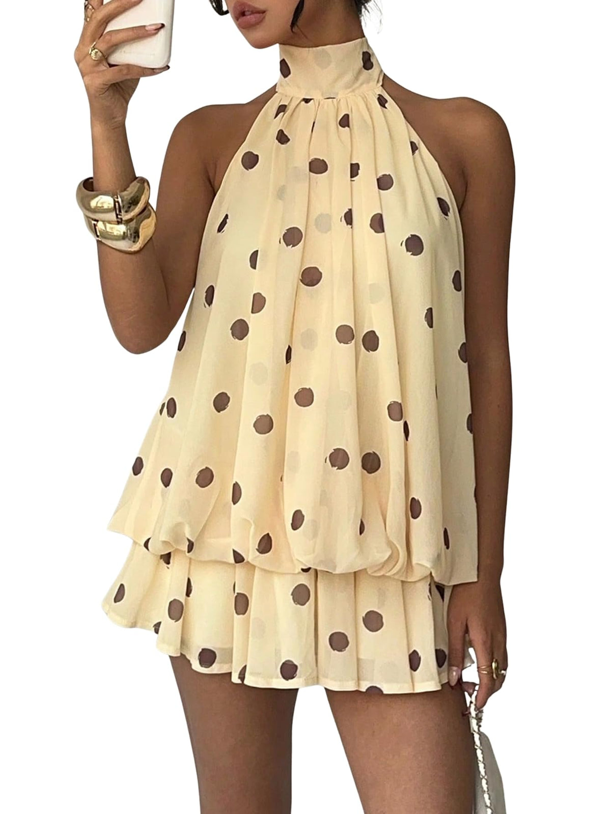 Verdusa Women's Chiffon Halter Drop Waist Flowy Wedding Guest Mini Dresses
