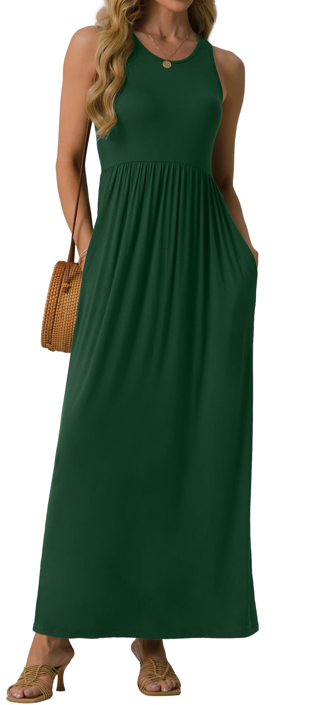 GRECERELLE Women's Summer Sleeveless Casual Long Tank Maxi Dress with Pockets (XS-3XL)
