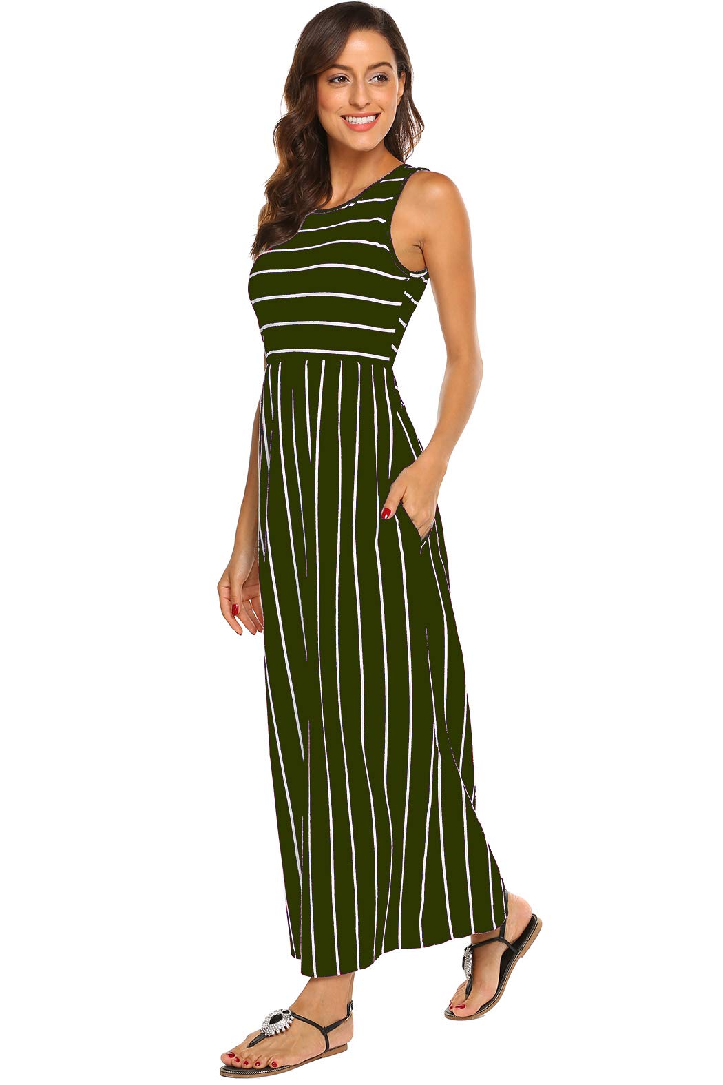 Hount Women's Summer Sleeveless Striped Flowy Casual Long Maxi Dress with Pockets